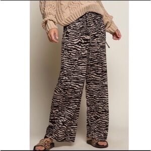 POL Taupe Zebra Stripe Lounge Elastic Drawstring Waist Pants size large